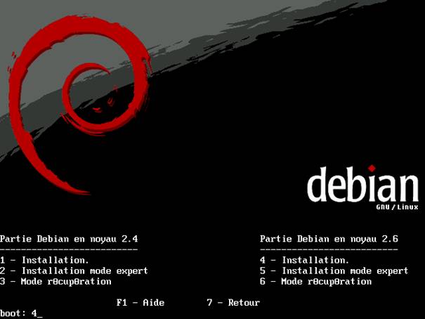 Ecran Debian Boot
